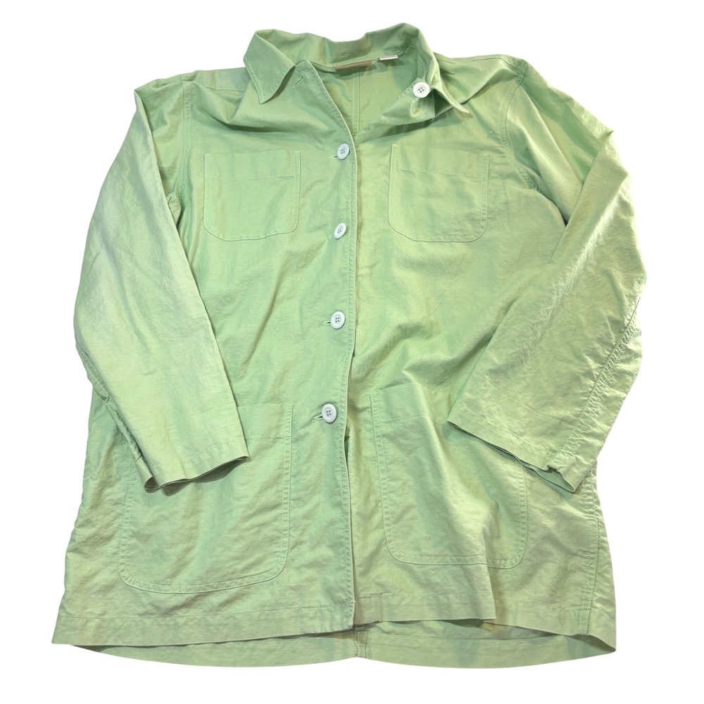 Liz Claiborne Lizwear Lime‎ Green Linen Cotton Chore Jacket Womens Large Utility